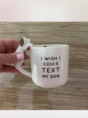 Mud Pie White Ceramic Dog-Handle Mug with Black Lettering
